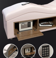 Meuble de chambre à coucher, lit multifonction avec rangement de Massage, lumière LED, cadre en bois massif, Queen, lit en tissu cuir moderne