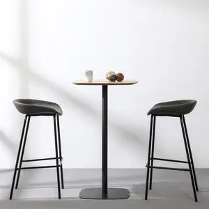 Wholesale Hot Selling Home Bar Furniture Single Black Wooden Coffee High Bar Height Table with Metal Base