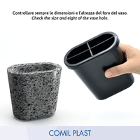 Pot Bunga Plastik COMIL PLAST Gaya Eropa Berkualitas Tinggi untuk Dewasa, untuk Makam di Tanah, Ukuran 12X6X15 cm, Warna Hitam Putih Coklat