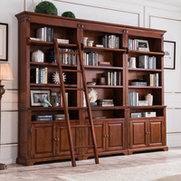 Bibliothèque de luxe personnalisée pour toute la maison Mobilier classique de bureau et de bibliothèque avec échelle en chêne pour salle d'étude