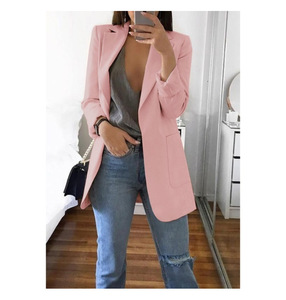 Mode double boutonnage veste noir long style blazer femmes vestes - Product Image 1
