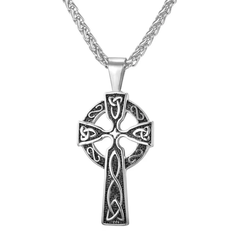 Celtic Knot Necklaces, Stainless Steel Norse Viking Jewelry Celtic Cross Pendant Amulet Talisman Necklace Gift for Men Women