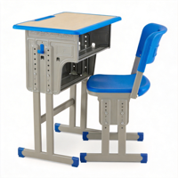 Bureau d'étudiant moderne à hauteur réglable avec tiroir à livres, crochet pour sac, pieds en métal, cadre chromé, mobilier scolaire pour utilisation en classe