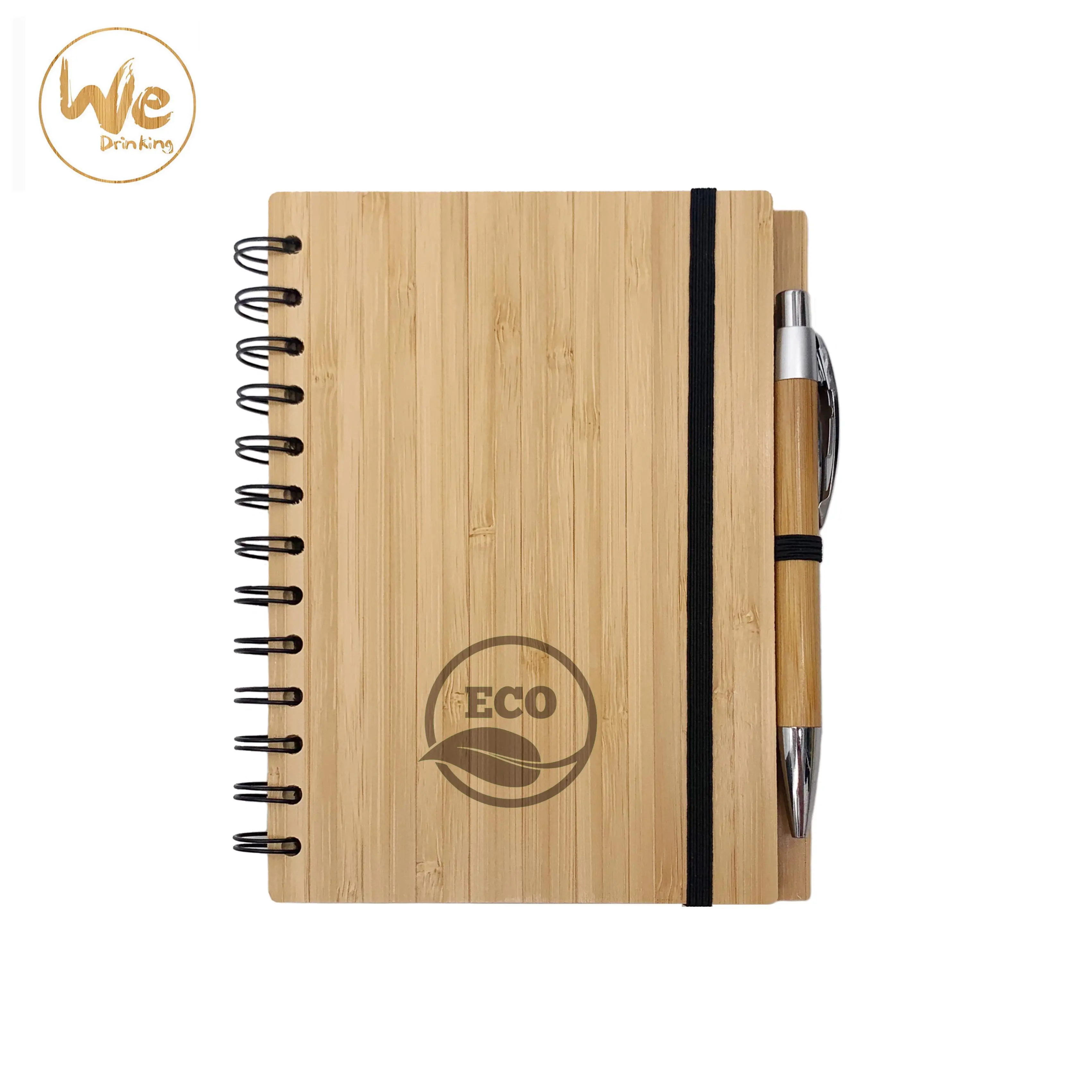 Eco friendly recycled paper wooden notebook custom bamboo journal diary with pen