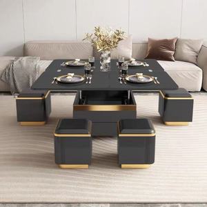 Multi-Functional Lift-Top Coffee <strong>Table</strong>, <strong>Adjustable</strong> <strong>Height</strong> with Wheels and Storage Stools - Product Image 3