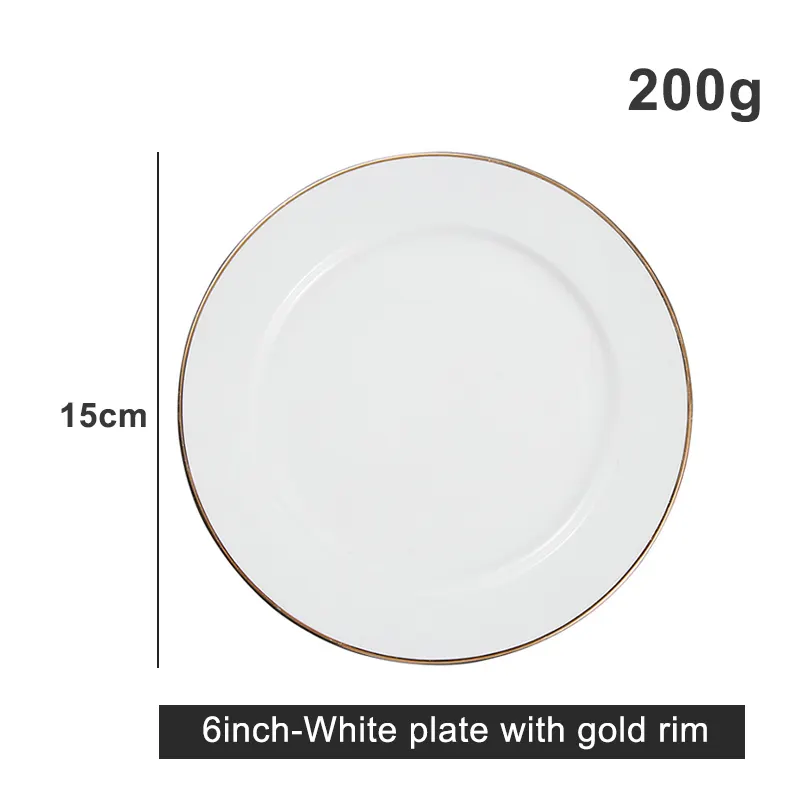 Ceramica fabbrica all'ingrosso di lusso bordo oro bianco Bone China piatto piatto stoviglie 6/7/8/10 pollici piatto piano in ceramica