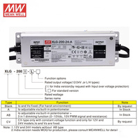 Alimentation LED à puissance constante réglable MEAN WELL XLG-200-12-A 92% d'efficacité IP67 DC 200W 12VDC