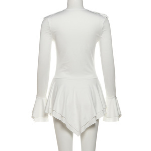 เดรสคอวีแฟชั่นของผู้หญิงทรงพอดีตัวพร้อมสายคาดเอวแต่งระบายและแขนบาน - Product Image 6