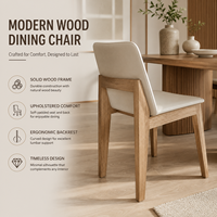 Chaise de salle à manger moderne en bois, dossier angulaire avec assise rembourrée et pieds en chêne inclinés, idéale pour comptoir de café et restaurant en milieu viticole