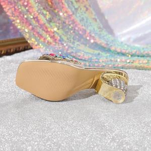 Women Multicolor Rhinestone Slide Sandals Square Open Toe Transparent Crystal Block Heel Slip On Party <b>Mules</b> - Product Image 6