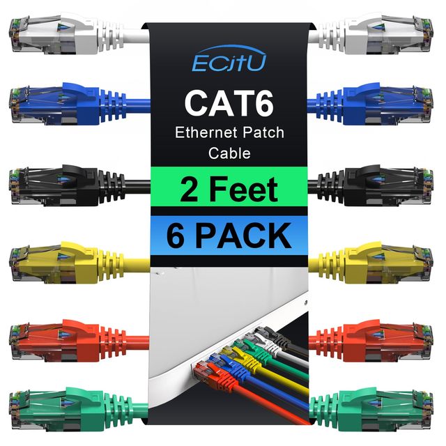 OEM ODMCat6 Patch Cables 2 Feet 6 Pack Cat 6 Ethernet Cable 24AWG CCA Cord UTP Network Internet Cable Compatible for PC