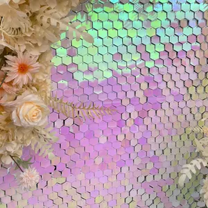 Sáng bóng gương sequin nền Bảng điều khiển lục giác Sequins bối cảnh em bé tắm sinh nhật đám cưới bên nền tường trang trí