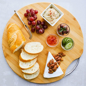 Planche à découper ronde en bambou avec poignée en acier inoxydable, antibactérienne, pour usage en cuisine - Product Image 4