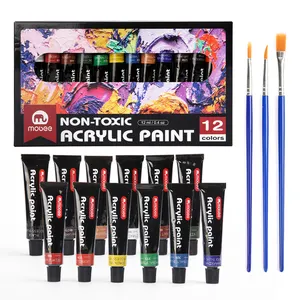 Hot Selling 12 Kleuren Niet-Giftige Wate-Gebaseerde Verf Permanente Diy Art Kleurrijke Aangepaste Acrylverf Set