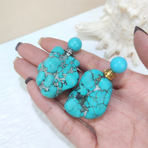 Bottiglia di Profumo per Auto Vintage in Turchese Pendente in Pietra Grezza di Turchese Naturale Bottiglia per Oli Essenziali Diffusore di Aromi Gioiello - Product Image 2