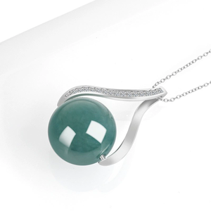 Pendentif rond en jadéite bleue de qualité A, véritable et naturelle, en jade doux. Ensemble en argent S925. - Product Image 4