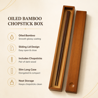 Boîte à baguettes en bambou huilé en gros, étui portable à couvercle coulissant, boîte à vaisselle, finition naturelle de qualité supérieure, réutilisable, ensemble cadeau pour usage quotidien
