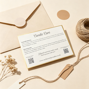 Carte d'instructions pour bougies personnalisée, imprimée sur papier crème, avec bordure dorée fine et luxueuse - Product Image 3