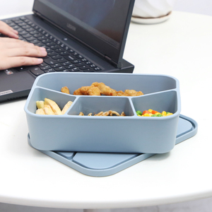 Bán buôn tùy chỉnh in logo thực phẩm nhiều 4 khoang container sinh thái thân thiện xách tay leakproof Silicone Bento Hộp Ăn Trưa - Product Image 3