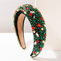 Serre-tête rétro en velours orné de diamants, à bord large et rehaussant la taille, accessoire capillaire de Noël de haute qualité