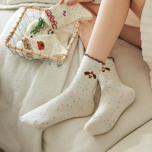 Women's Mid Calf <b>Socks</b> With Bear Pattern Polka Dot Yarn Breathable Spring Autumn Style - Product Image 1