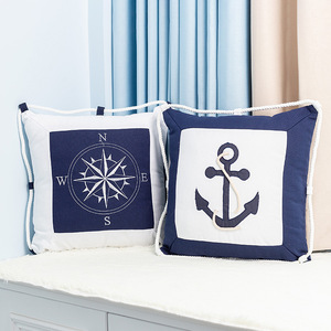 Nautical Anchor And Compass Throw Pillow Cotton Linen Square Washable Decorative Cushion For <b>Sofa</b> Bay Window <b>Kids</b> Room - Product Image 1