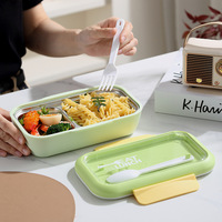 Boîte à bento 2 grilles en acier inoxydable 304 avec serrures et cuillère et fourchette 500ml