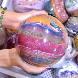 Wholesale Natural Ocean Rainbow Chalcedony Sphere, Unique Veins & Vivid Ocean Hues, Educational Specimen, Home Display <b>Ornament</b> - Product Image 3