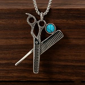 Yunnique Collier pendentif ciseaux et peigne en alliage de zinc et zircone cubique, bijoux de mode unisexe - Product Image 2
