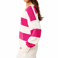 Pull en maille côtelée contrastante à col en V pour femme, en mélange de coton, rayé, confortable et décontracté, vente en gros sur mesure