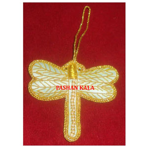 Adornos colgantes de tela de Color verde marino muy exclusivos, forma de mosca de mantequilla, bordado Zari y artículo decorativo de árbol con cuentas - Product Image 1