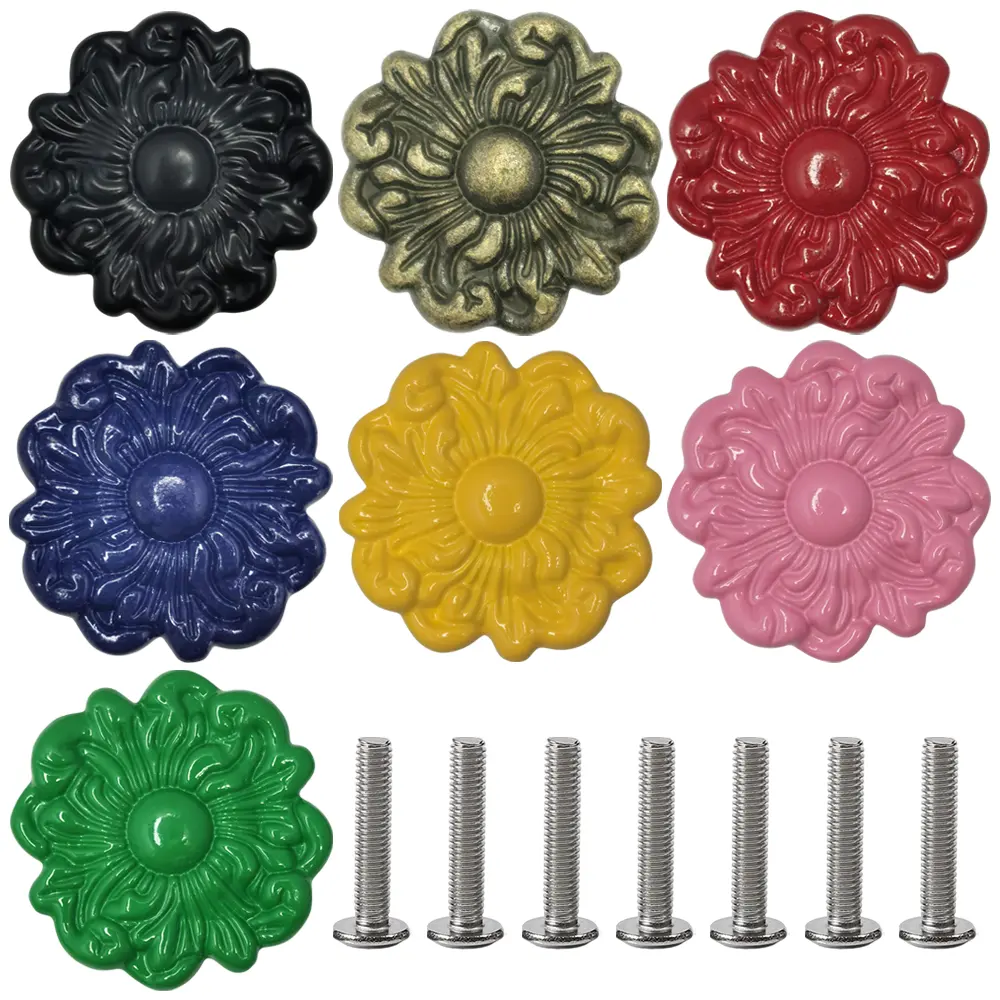Beautiful floral design embossed metal drawer handles Home decor Colorful flower knobs cabinet handles