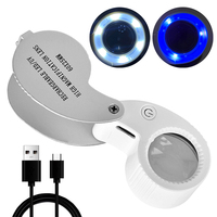 40X/60X Rechargeable 25mm Jewelry Magnifier with 6 LED 3 UV Lights for Coin Stamp Authentication Jewelry Repair