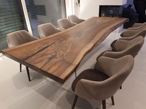 Dessus de table de forme naturelle au design unique en usine <span class=keywords><strong>Live</strong></span> <span class=keywords><strong>Edge</strong></span> Chêne Noyer Table à manger en bois massif Dalle de bois - Product Image 3