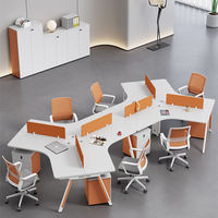 Escritorio de Oficina Moderno Minimalista de Lujo en Blanco y Naranja, de Madera, con Forma Única, para Varias Personas, con Separadores y Almacenamiento
