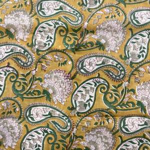 Premium mustard yellow cotton <b>fabric</b> featuring a traditional <b>Indian</b> paisley and floral hand-block print - Product Image 4