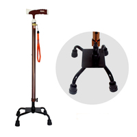 Canne à quatre pieds pour les handicapés et les personnes âgées poignée droite conception surélevée avec chaîne bâton de marche portable