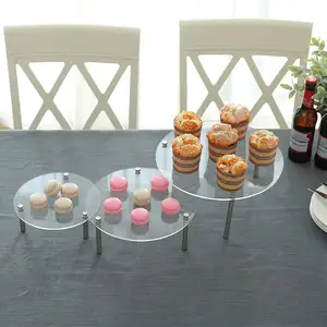 Suporte redondo acrílico para bolo 3 pçs, suporte acrílico transparente para bolo formato de cupcake sobremesa para pizza e bolo