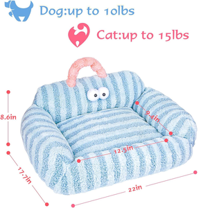 Yıkanabilir sevimli rahat kedi köpek kanepe yatak kapalı <span class=keywords><strong>Googly</strong></span> gözler kendinden ısınma ile komik yavru yatak 15 Lbs mavi peluş Pet kanepe kadar uyar - Product Image 2