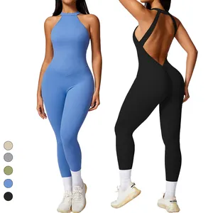 Custom Gym Fitness Set V Back Hip Lift Peach Yoga Body Ropa deportiva Sexy Hollow Out Back One Piece Mujeres Mono y mamelucos