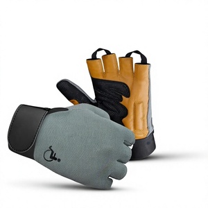 Guantes Deportivos de Medio Dedo Unisex, Color Naranja y Gris, de Cuero, para Gimnasio, Levantamiento de Pesas, Transpirables, Antideslizantes, con Correa para la Muñeca - Product Image 5