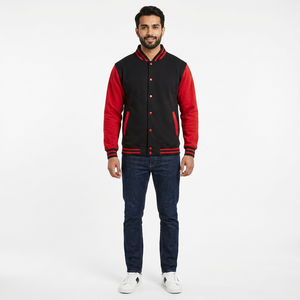 Men's FINER THREADS New Style Comfortable Varsity Jacket Breathable Fabric Lined Stand Collar <b>Covered</b> <b>Button</b> Embroidered Logo - Product Image 1