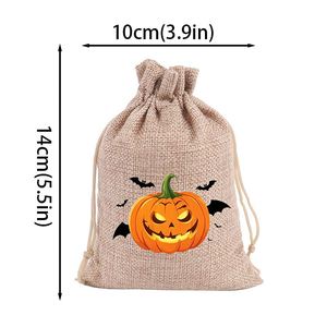 Sac en toile de jute Halloween 10x14cm, sac en lin citrouille effrayante, pochette à cordon en nylon, idéal pour décorations d'Halloween, bonbons, chocolat - Product Image 2
