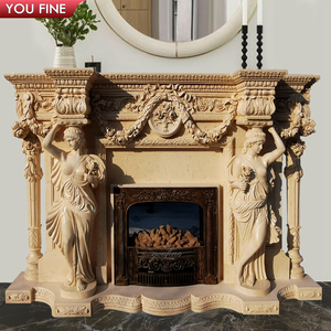 YOUFINE Statuette de Caryatide sculptée à la main en marbre beige pour <span class=keywords><strong>cheminée</strong></span>, cadre de foyer pour la décoration de villa - Product Image 3