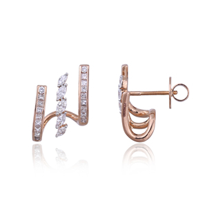 Pendientes de Oreja de Oro Rosa Sólido de 18K con Doble Línea de Diamantes Naturales, Joyería Fina de Lujo con Corte Marquesa para Mujer, OEM ODM - Product Image 2