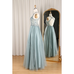 Moderne haut de gamme vert licou cou robe de fiançailles <span class=keywords><strong>Sexy</strong></span> queue de poisson Tulle avec Spaghetti sangle confortable perles paillettes Texture - Product Image 2
