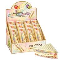 BESTAR Sour Marshmallow Sandwich Rasa Campuran Buah, Potongan Kue Segitiga, Permen Lunak Kenyal Berlapis Taburan, Camilan Manisan