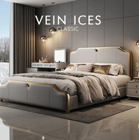 Ensemble de chambre à coucher de luxe moderne en bois MDF Lit King & Queen Size en cuir classique avec rangement pour meubles d'appartement et d'hôtel