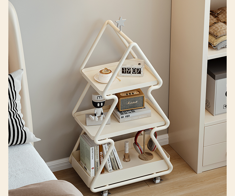 Modern Cream Wrought Iron Bedside Table – Minimalist Nightstand with Creative Shelf for Children’s Bedroom, Apartment & Home Furniture - View 2