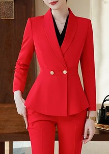 Professionnel bleu <span class=keywords><strong>marine</strong></span> tissé tissu travail costume femmes <span class=keywords><strong>femme</strong></span> printemps automne pour hôtels Salons de beauté bijoux magasins bouton manteau - Product Image 2